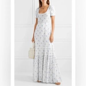 Loveshackfancy Ryan Victorian Maxi Dress in Blue White Floral size 4 $795